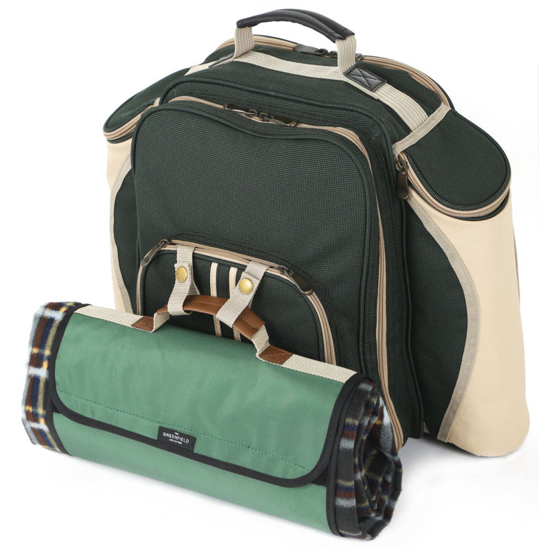 Greenfield Deluxe Picnic Backpack Hamper for Four People with Picnic